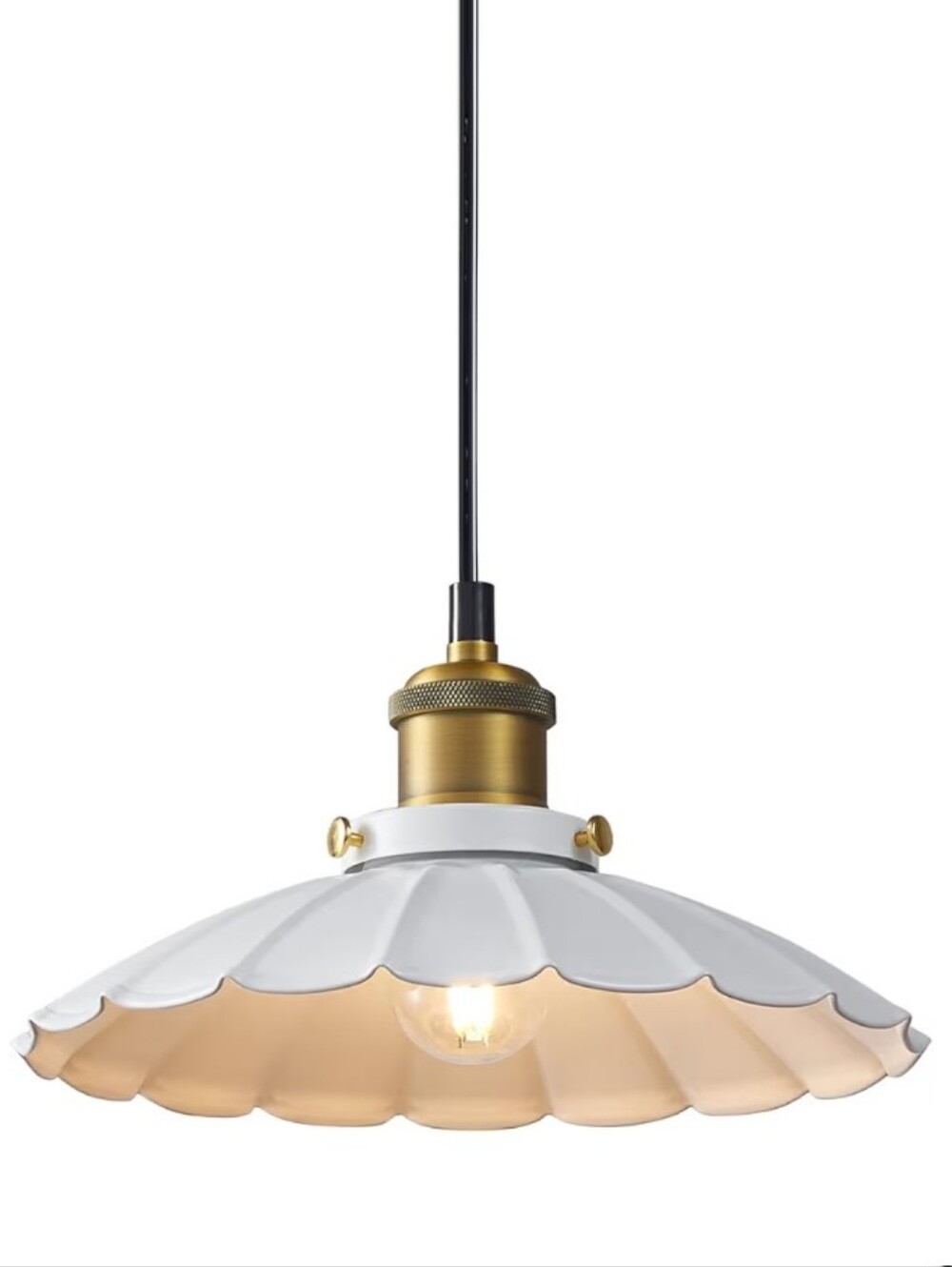White Scalloped Pendant Light with Brass Accent - Home Accents Decor
